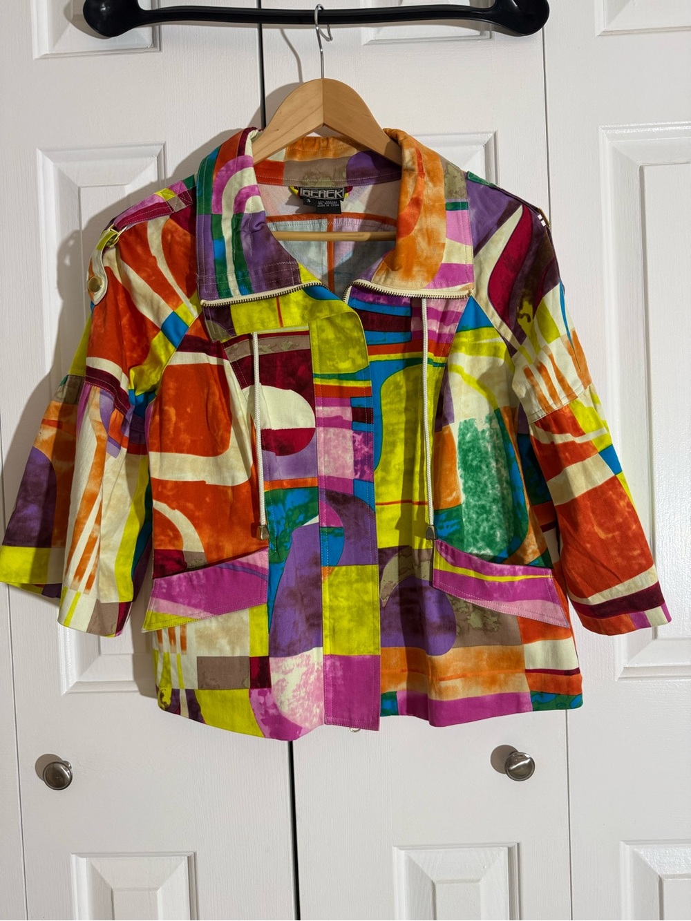 berek Colorful Abstract Zip-Up Jacket — Orange, Purple, Green, Yellow